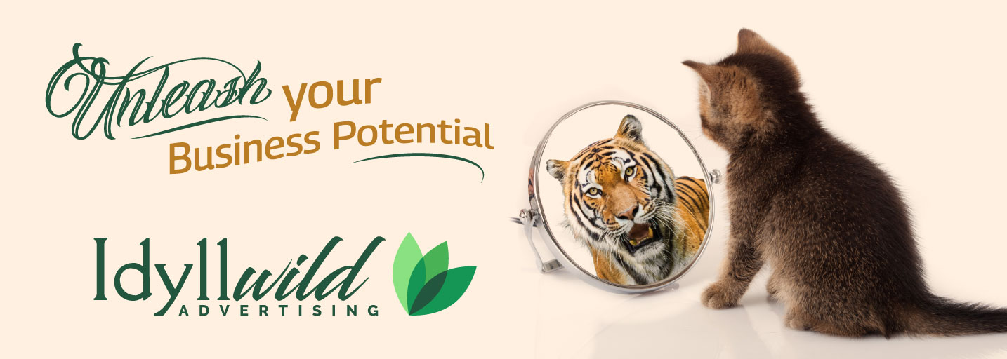 A small kitten looking in a mirror seeing a grown tiger